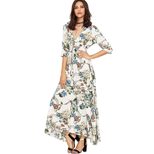 Bohemian Vintage Floral Maxi Dress V Neck Loose Fit Summer Vacation Wear custom packaging