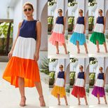 Colorful Summer Womens Patchwork Dress Casual Fit Short Sleeve Round Neck Lightweight Fabric