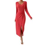 Elegant Solid Color Bodycon Dress Chic Split Design Comfortable Fabric Perfect for Autumn and Wi