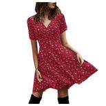 Womens Vintage Floral Maxi Dress Elegant V Neck Short Sleeve Casual Summer Wear
