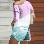 Gradient Color Womens T Shirt Short Sleeve Loose Fit Regular Style Casual Wear for Everyday Use