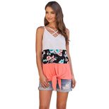 Womens Summer Floral Print Cross Back Tank Top Casual Fit Adjustable Straps Lightweight Fabric