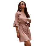 Fashionable Womens Dress Autumn Winter Collection 3 4 Sleeve Round Neck Trendy Design Wholesale