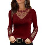 Lace Trim Deep V Neck Long Sleeve T Shirt for Women Slim Fit Casual Wear Available in Multiple Sizes Wholesale
