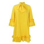 Plus Size Casual Dress Ruffled Sleeve Tie Waist Solid Color Comfortable Everyday Wear Wholesale