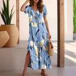Floral Print V Neck Split Maxi Dress for Women Casual Vacation Style Available in Multiple Sizes Wholesale Supply