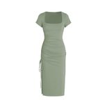 Knit Bodycon Dress Elegant V Neck Slim Fit Side Slit Ribbed Texture Perfect for Parties and Even