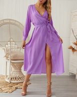 V Neck Split Maxi Dress Sexy Long Sleeve Autumn Winter Style Ready to Ship Wholesale Available
