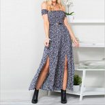 Floral Print Strapless Maxi Dress High Slit Design Summer Casual Wear private label