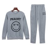 Womens Two Piece Set Smiley Face Print Sweatshirt and Pants Casual Style for Autumn and Winter
