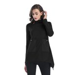 Womens Long Sleeve Pocket T Shirt Solid Color Irregular Hem Mid Length Casual Wear for Spring Wh