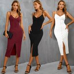 Slim Fit V Neck Split Maxi Dress Sexy Sleeveless Holiday Party Style Available for Wholesale