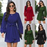 Long Sleeve Waist Defined Womens Dress Elegant Design Comfortable Fabric Autumn Winter Collection