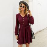 Womens Casual Solid Color Dress Elegant Fit Short Sleeve Round Neck Spring Summer Collection