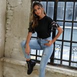 Sequin Patchwork Round Neck Short Sleeve T Shirt Womens Fashion Top Casual Wear Wholesale Availa