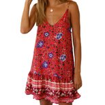 A Line Mini Dress Sleeveless V Neck Floral Print Summer Casual Wear factory direct