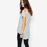 Geometric Print Off Shoulder T Shirt Short Sleeve Mid Length Stylish Design Casual Wear for Wome
