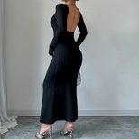Elegant Backless Maxi Dress High Waist Bodycon Fit Long Sleeve Autumn Winter Fashion for Casual