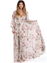 Plus Size Womens V Neck Floral Chiffon Maxi Dress Elastic Waist Flowy Hem Elegant Style Perfect