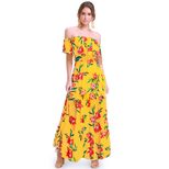 A Line Floral Print Dress for Women Short Sleeve Off Shoulder Neckline Summer Casual Wear