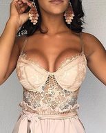 Lace Jumpsuit for Women Summer Sleeveless V Neck Belted Sexy Perfect for Parties or Casual Outin