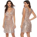 Sequin V Neck Sleeveless Midi Dress Elegant Party Wear Perfect for Evening Events Wholesale Avai
