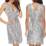 Sequin V Neck Sleeveless Midi Dress Elegant Party Wear Perfect for Evening Events Wholesale Avai