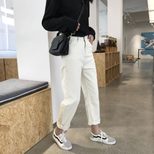 跨境货源2023春秋韩版新款学生米白色直筒牛仔裤女阔腿宽松九分裤