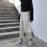 跨境货源2023春秋韩版新款学生米白色直筒牛仔裤女阔腿宽松九分裤
