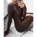 Backless Knotted Bodycon Dress Thickened Metallic Fabric Long Sleeve A Line Silhouette Evening W
