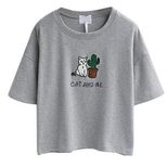 Cotton Crop Top Short Sleeve Cactus Embroidery Minimalist Design Summer Casual Wear Wholesale Av