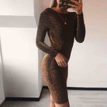 Backless Knotted Bodycon Dress Thickened Metallic Fabric Long Sleeve A Line Silhouette Evening W
