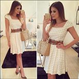 Lace Hollow Out Dress Slim Fit Sweet Style Short Sleeve Perfect for Casual Occasions Ready to Sh