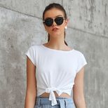 Cotton Crop Top Short Sleeve Round Neck Knot Design Casual Wear for Women Wholesale Available