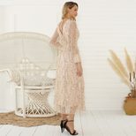 Long Sleeve Sequin Fringe Maxi Dress for Women Elegant Spring Summer Style Perfect for Parties a