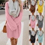 Long Sleeve Plush Midi Dress Loose Fit Round Neck Soft Fabric Fall Winter Fashion Wholesale Avai