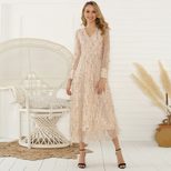 Long Sleeve Sequin Fringe Maxi Dress for Women Elegant Spring Summer Style Perfect for Parties a