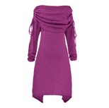Womens Christmas Snowman Print Dress Pleated Collar Asymmetrical Hem Drawstring Design Perfect f