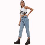 High Waisted Denim Cargo Pants Fashionable Versatile Pocketed Casual Wear for Women Ready to Shi