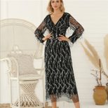 Sequin Fringe V Neck Dress Sexy Elegant Party Wear Wholesale Womens Fashion Gown Ready to Ship