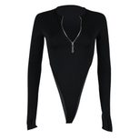 Womens Long Sleeve High Waisted Zipper Bodysuit Sexy Slim Fit Round Neck Trendy Style Perfect fo