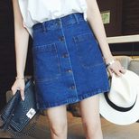 2023春夏新款韩版女装高腰A字裙显瘦双口袋短裙牛仔半身裙学生潮