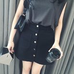 2023春夏新款韩版女装高腰A字裙显瘦双口袋短裙牛仔半身裙学生潮