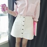 2023春夏新款韩版女装高腰A字裙显瘦双口袋短裙牛仔半身裙学生潮