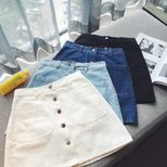 2023春夏新款韩版女装高腰A字裙显瘦双口袋短裙牛仔半身裙学生潮