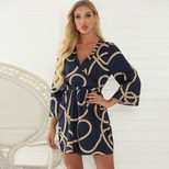Plus Size Womens Floral Print Maxi Dress V Neck Loose Fit Tie Waist Spring Summer Beachwear Whol