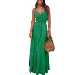 Womens Summer Dress Unique Button Design V Neck Color Block Sleeveless Casual Wear for Parties o