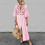 Bohemian A Line Dress Loose Fit Mid Sleeve Floral Print Color Block Casual Wear for Summer Whole