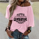 Womens Loose Fit Casual T Shirt Round Neck Printed Design Trendy Style Perfect for Spring Summer