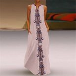 Vintage Floral Print Womens Dress V Neck Sleeveless Pocket Design Summer Casual Wear Wholesale A
